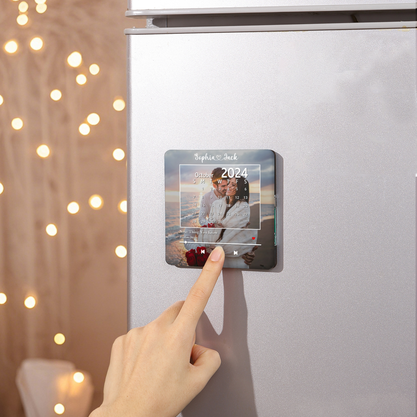 Personalisiertes Foto & 2 Namen & Kalender & Lied Acryl-Kühlschrankmagnet-Geschenk für Paar