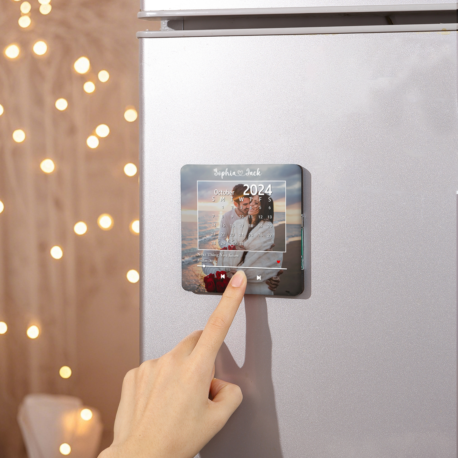 Personalisiertes Foto & 2 Namen & Kalender & Lied Acryl-Kühlschrankmagnet-Geschenk für Paar