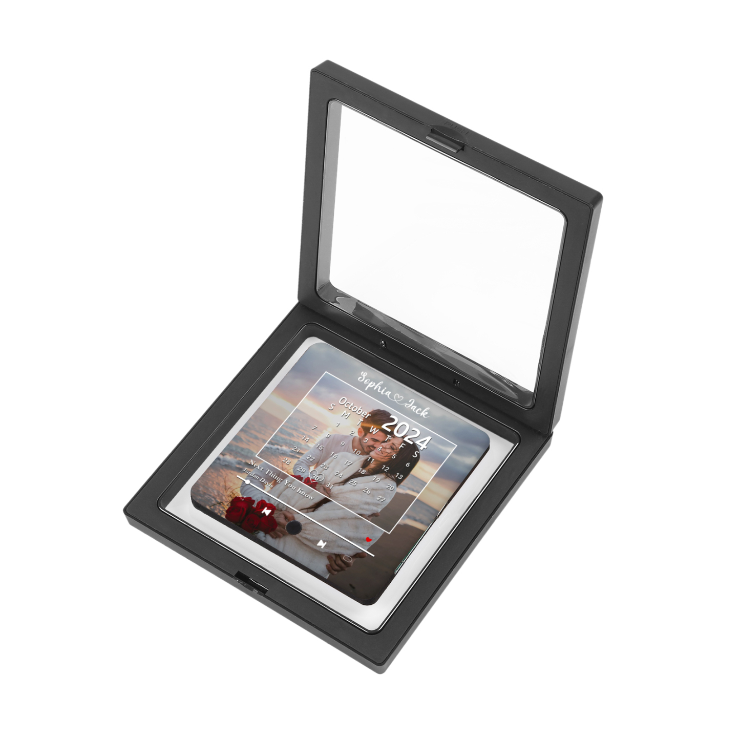Personalisiertes Foto & 2 Namen & Kalender & Lied Acryl-Kühlschrankmagnet-Geschenk für Paar