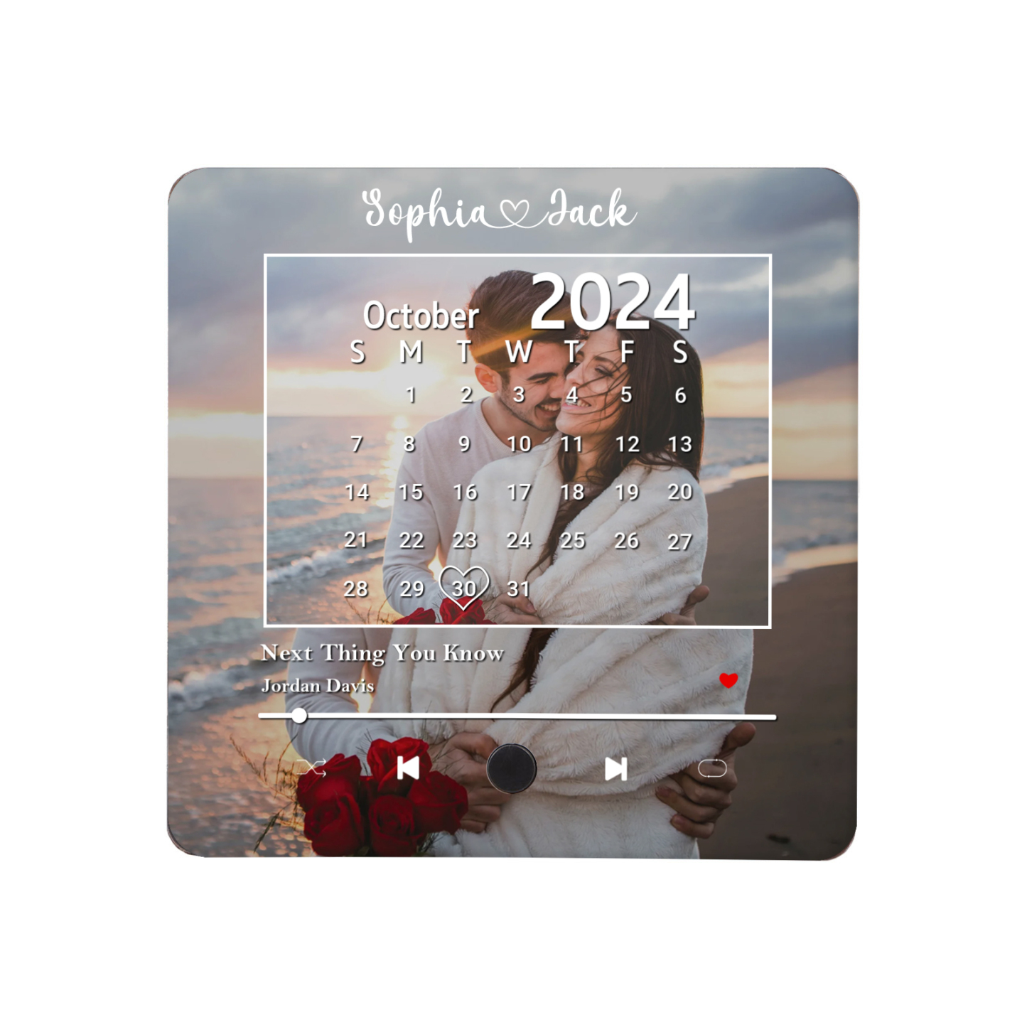 Personalisiertes Foto & 2 Namen & Kalender & Lied Acryl-Kühlschrankmagnet-Geschenk für Paar