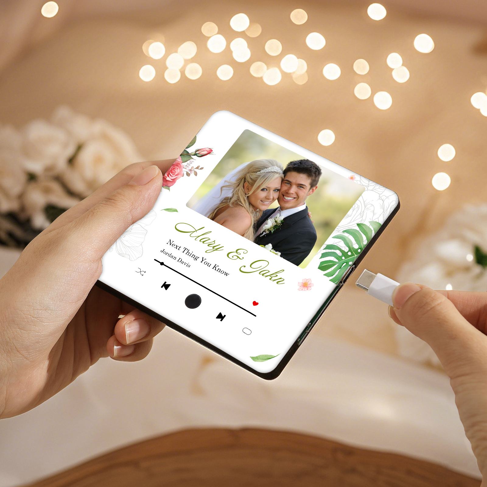 Personalisiertes Foto & 2 Namen & Lied Musikrahmen Herz – Eure Liebe in Bild & Ton – Acryl-Kühlschrankmagnet für Paar