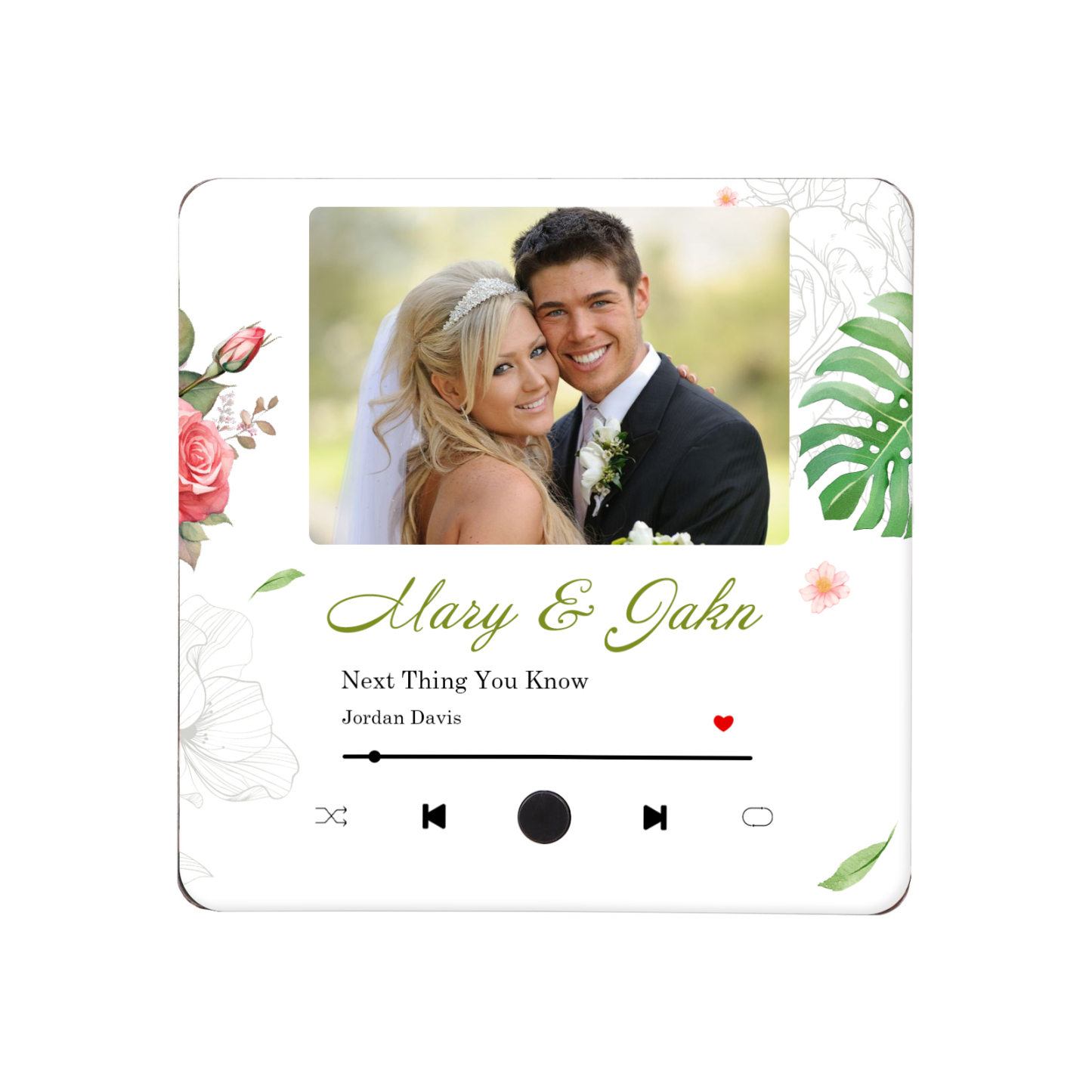 Personalisiertes Foto & 2 Namen & Lied Musikrahmen Herz – Eure Liebe in Bild & Ton – Acryl-Kühlschrankmagnet für Paar