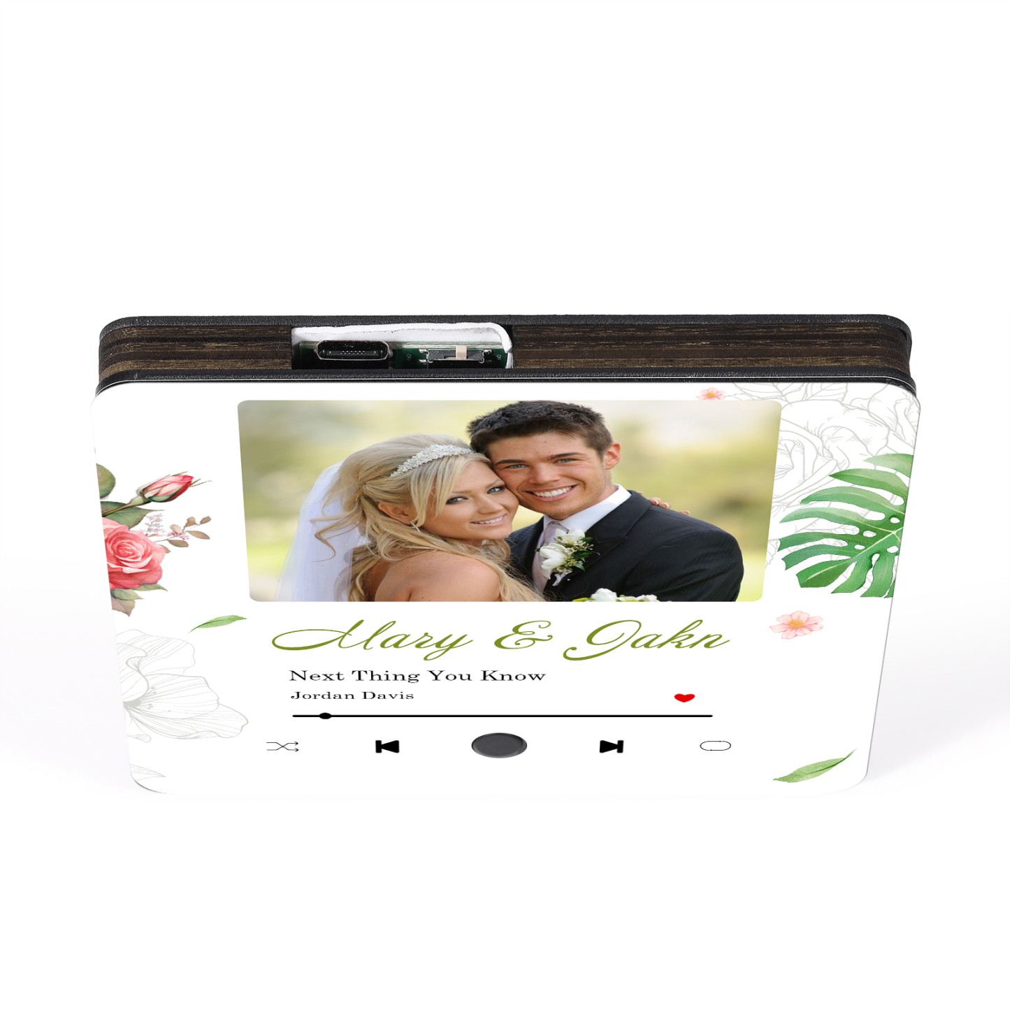 Personalisiertes Foto & 2 Namen & Lied Musikrahmen Herz – Eure Liebe in Bild & Ton – Acryl-Kühlschrankmagnet für Paar