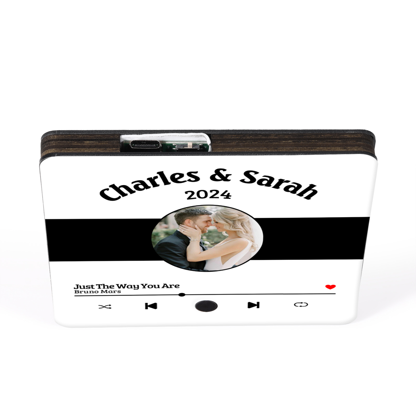 Personalisiertes 2 Foto & 2 Namen & Jahr & Lied Weiß Acryl-Kühlschrankmagnet für Paar