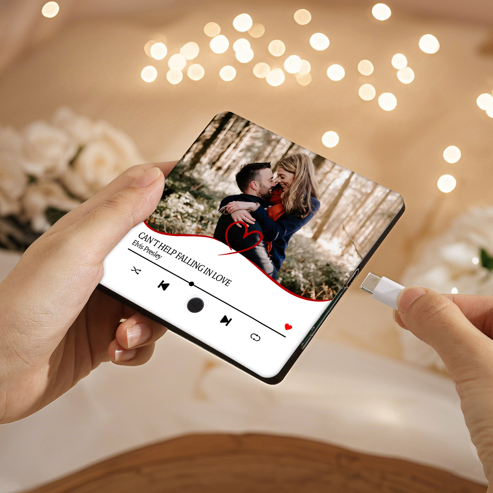 Personalisiertes 1 Foto & Lied Schwarz Herz Acryl-Kühlschrankmagnet für Paar