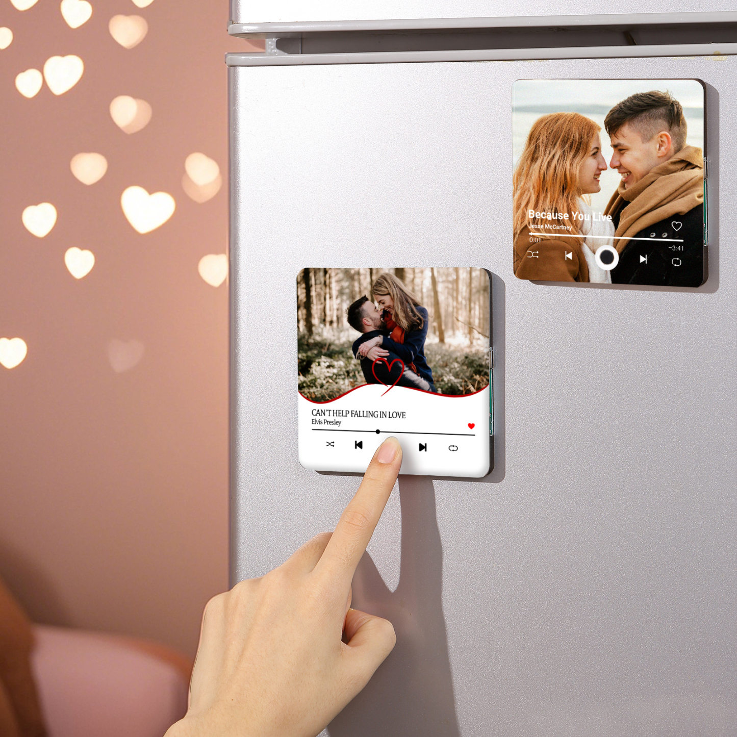 Personalisiertes 1 Foto & Lied Schwarz Herz Acryl-Kühlschrankmagnet für Paar