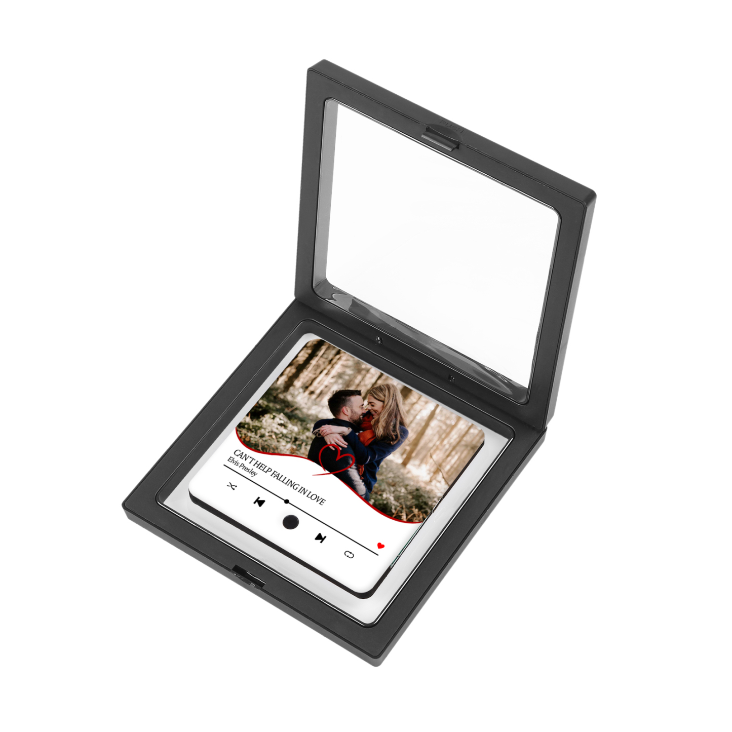 Personalisiertes 1 Foto & Lied Schwarz Herz Acryl-Kühlschrankmagnet für Paar
