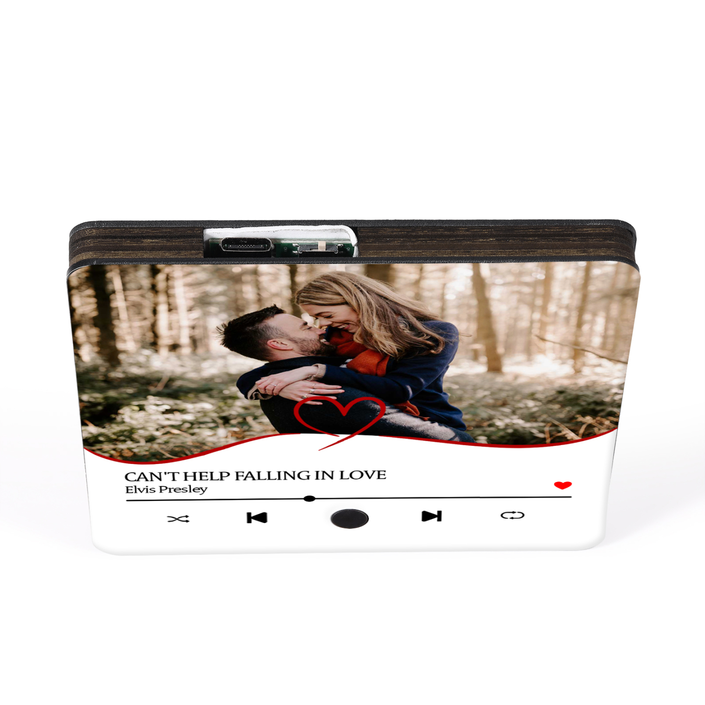 Personalisiertes 1 Foto & Lied Schwarz Herz Acryl-Kühlschrankmagnet für Paar