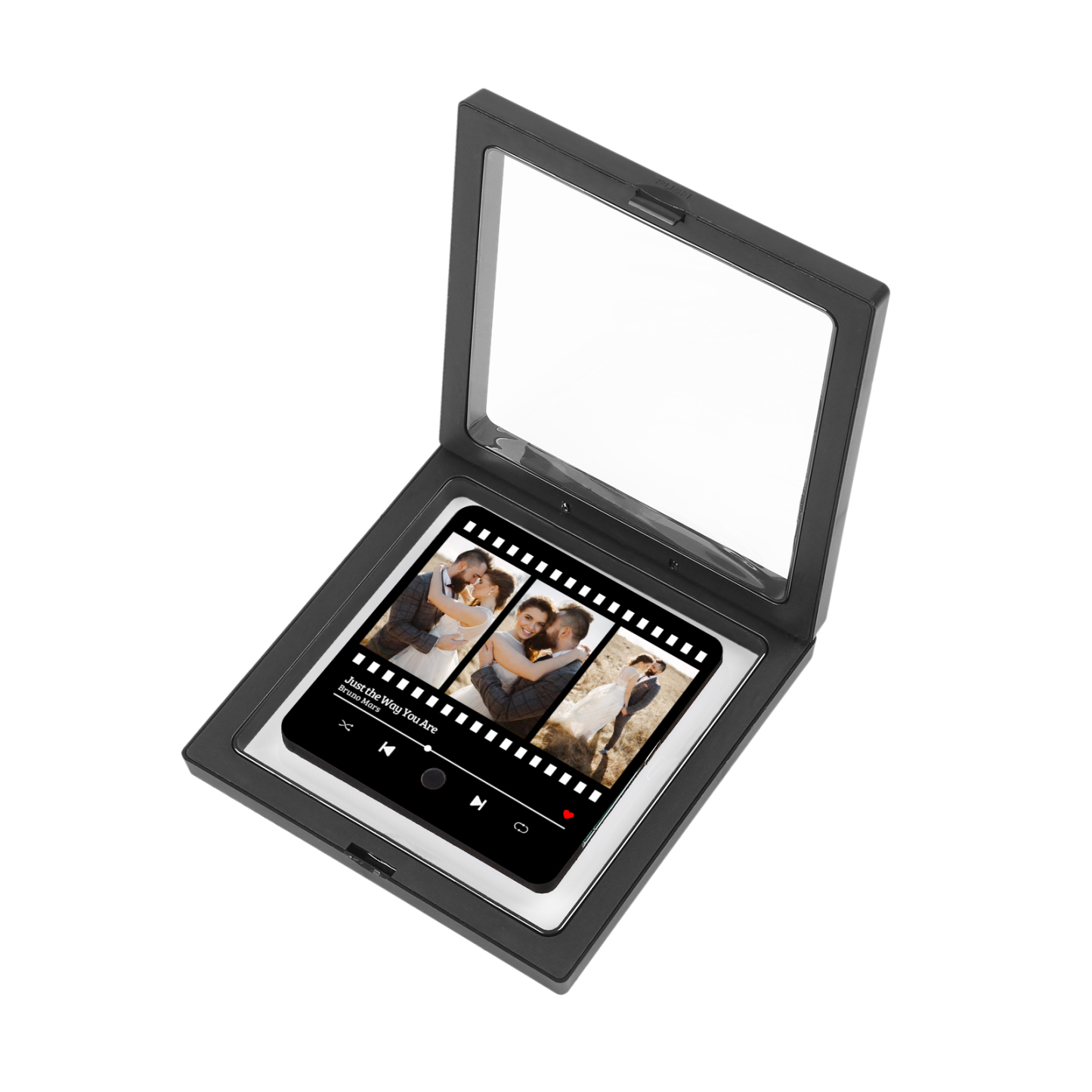Personalisierte 3 Fotos & Lied Herz Acryl-Kühlschrankmagnet Musikrahmen Geschenk für Paar