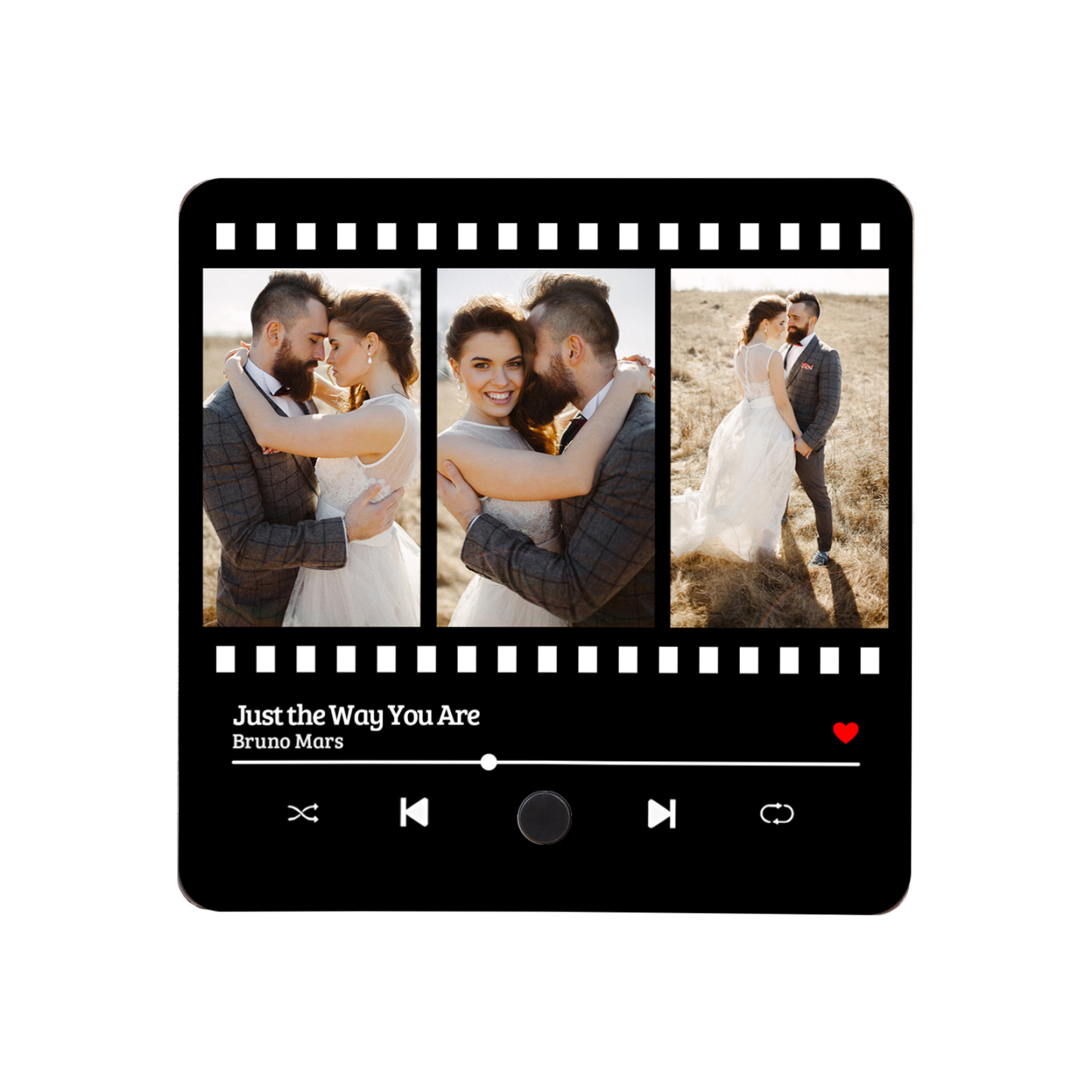 Personalisierte 3 Fotos & Lied Herz Acryl-Kühlschrankmagnet Musikrahmen Geschenk für Paar