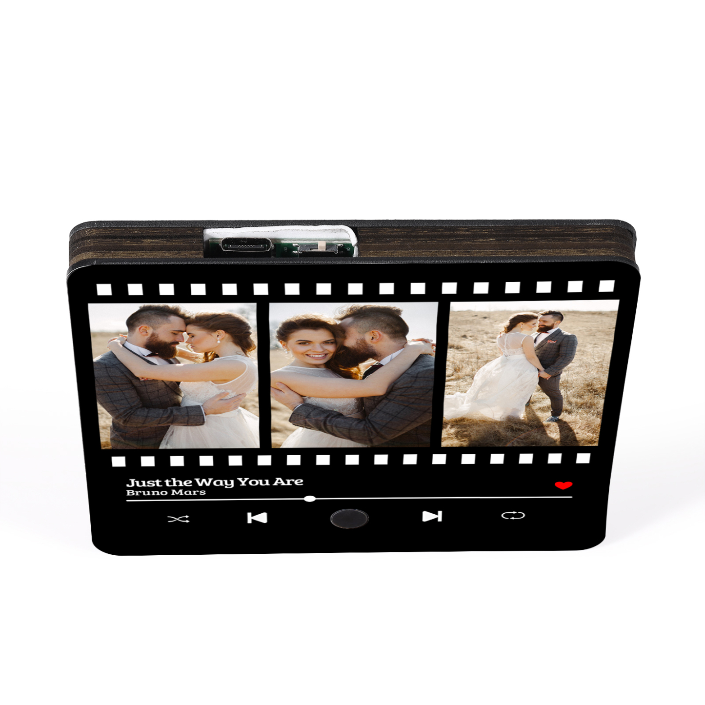 Personalisierte 3 Fotos & Lied Herz Acryl-Kühlschrankmagnet Musikrahmen Geschenk für Paar