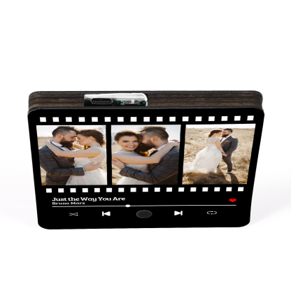 Personalisierte 3 Fotos & Lied Herz Acryl-Kühlschrankmagnet Musikrahmen Geschenk für Paar