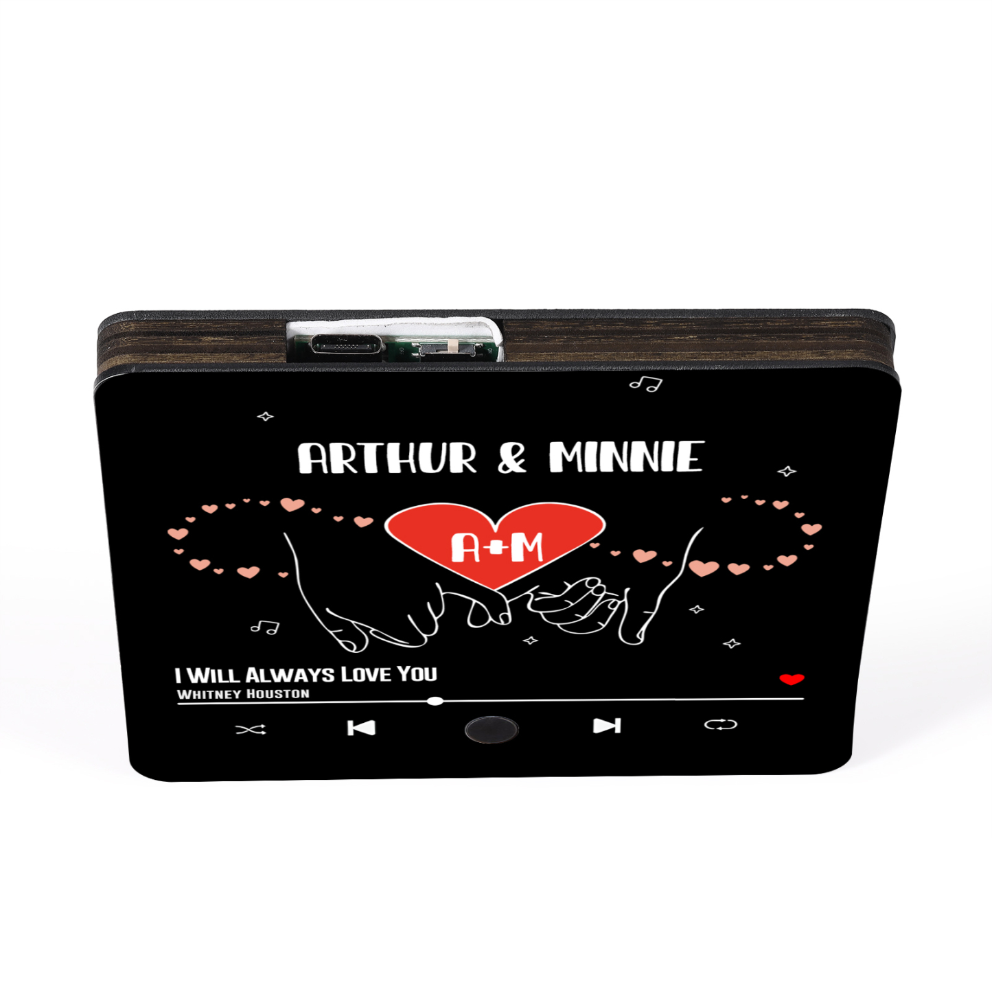 Personalisierte 2 Namen & 2 Buchstaben & Lied Hand-in-Hand Acryl-Kühlschrankmagnet Musikrahmen Geschenk für Paar