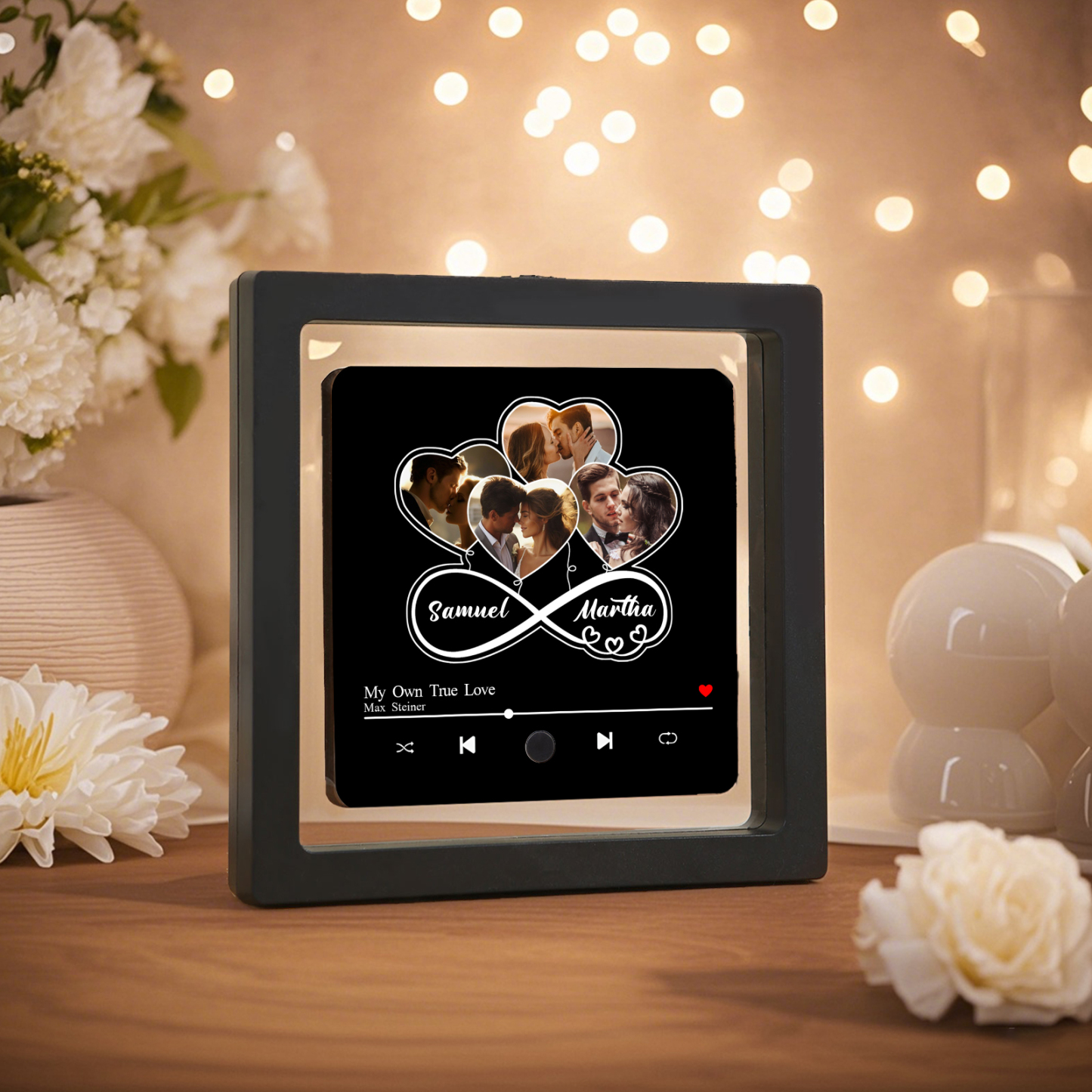 Personalisierte 4 Fotos & Lied & 2 Namen Acryl-Kühlschrankmagnet – Unendliche Liebe – Musikrahmen Geschenk für Paar