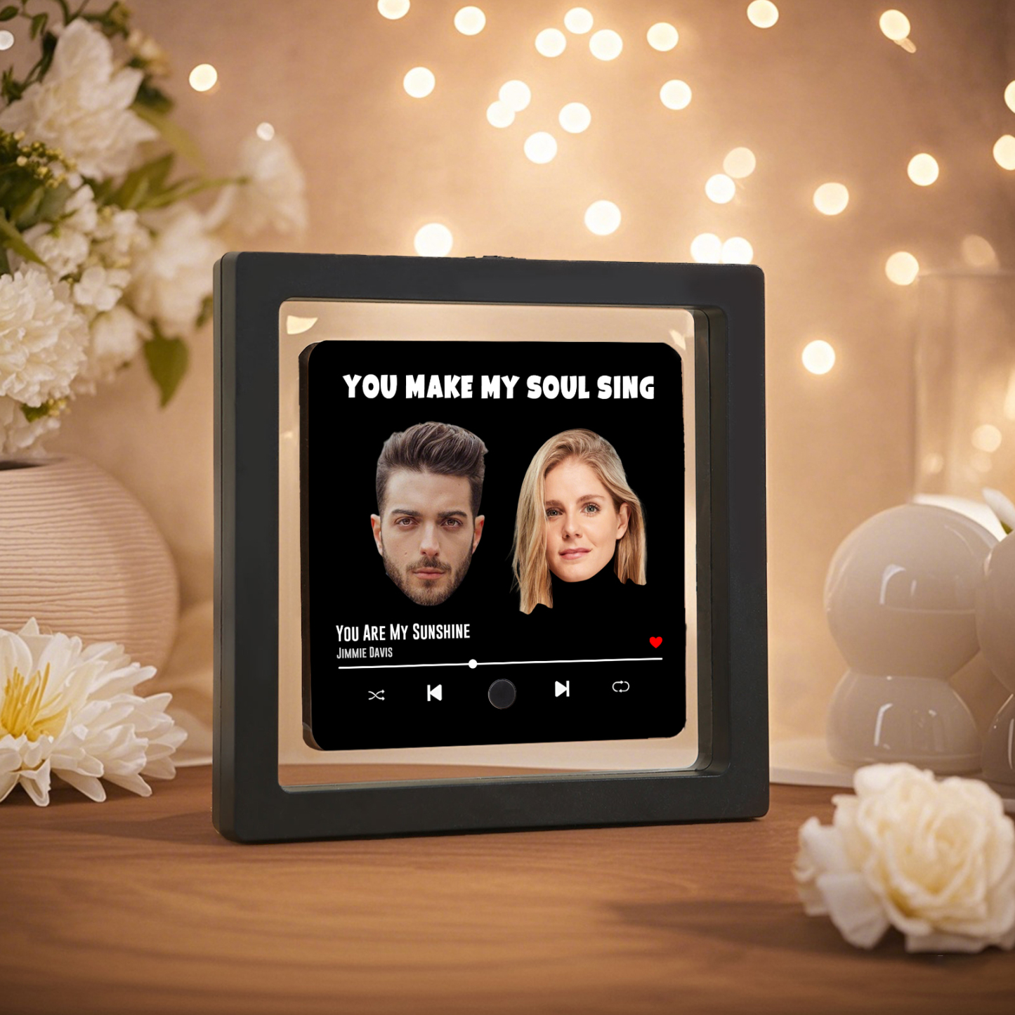 Personalisierte 2 Fotos & Lied & Text Musikrahmen Acryl-Kühlschrankmagnet Geschenk für Paar