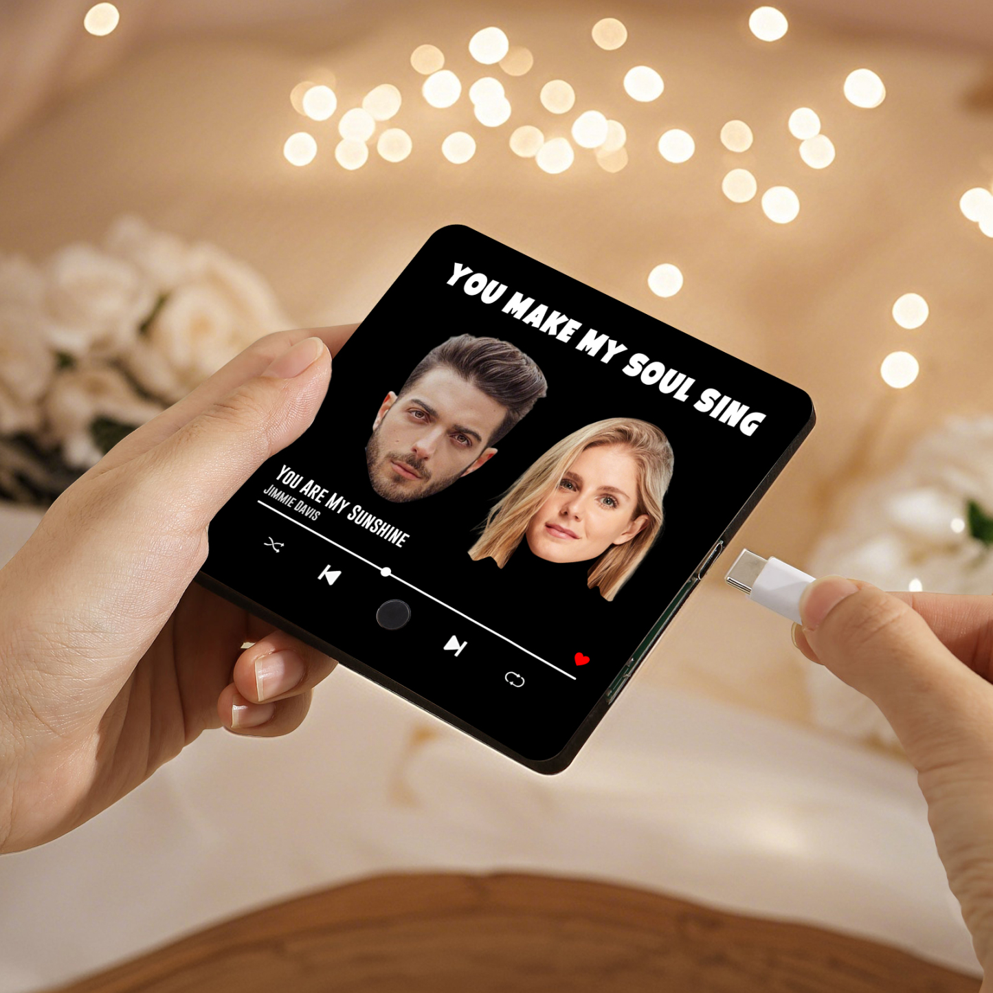 Personalisierte 2 Fotos & Lied & Text Musikrahmen Acryl-Kühlschrankmagnet Geschenk für Paar