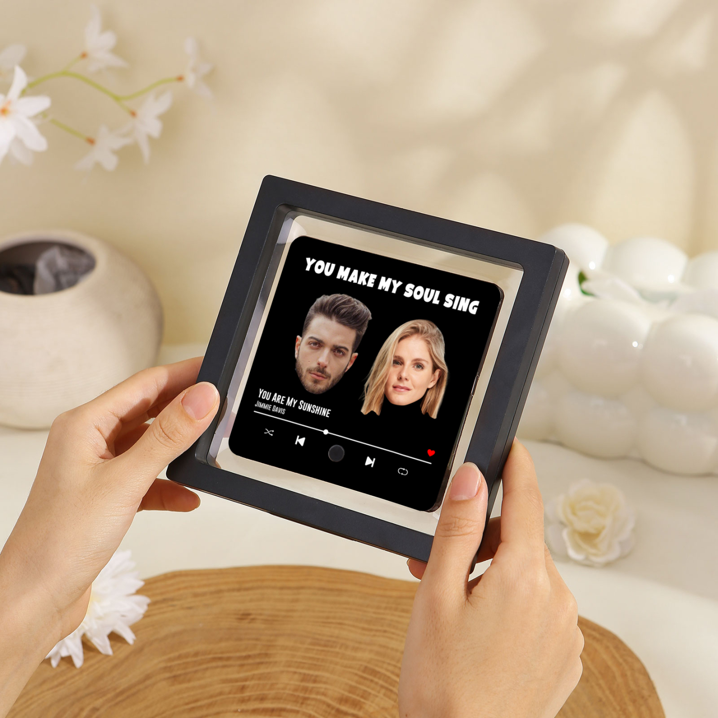 Personalisierte 2 Fotos & Lied & Text Musikrahmen Acryl-Kühlschrankmagnet Geschenk für Paar
