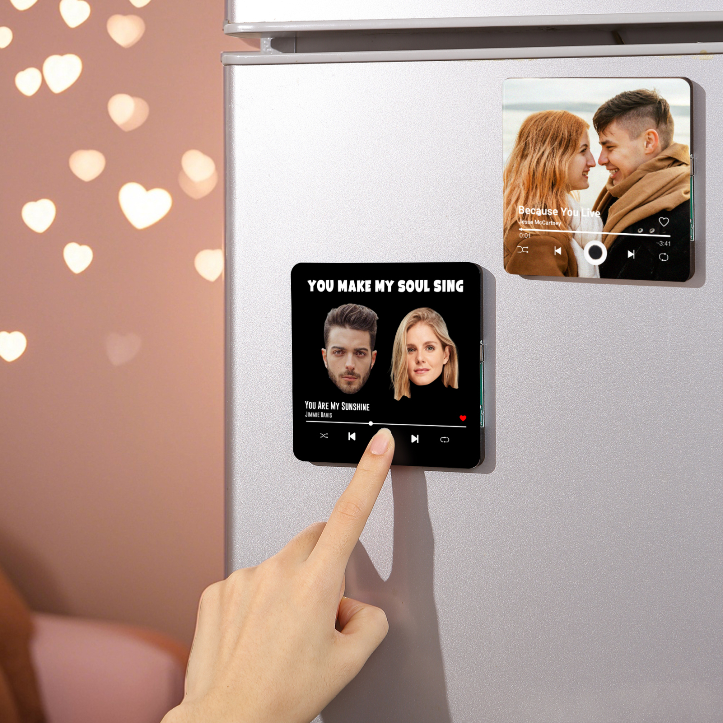 Personalisierte 2 Fotos & Lied & Text Musikrahmen Acryl-Kühlschrankmagnet Geschenk für Paar