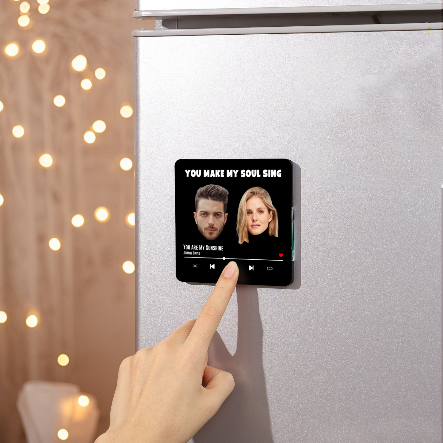 Personalisierte 2 Fotos & Lied & Text Musikrahmen Acryl-Kühlschrankmagnet Geschenk für Paar