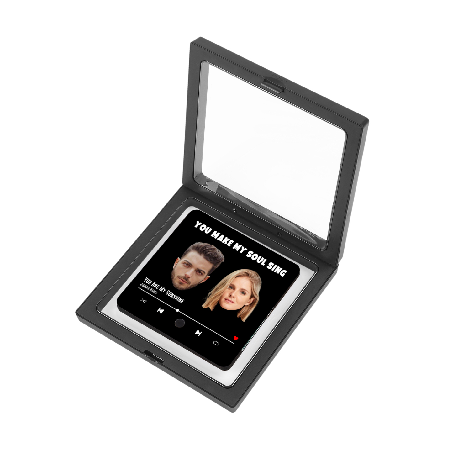 Personalisierte 2 Fotos & Lied & Text Musikrahmen Acryl-Kühlschrankmagnet Geschenk für Paar