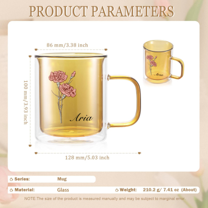 Personalisierte mit Geburtsblume & Namen Glas-Tasse – Die Geschichte von Namen und Blumen