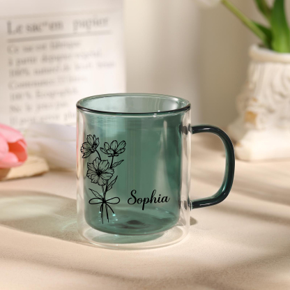 Personalisierte mit Geburtsblume & Namen Glas-Tasse – Die Geschichte von Namen und Blumen