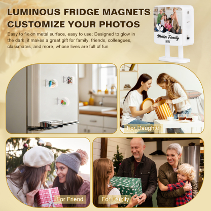 Personalisiertes Foto & Text & Jahr Quadrat-Kühlschrankmagnet mit Leuchtfunktion Geschenk für Familie