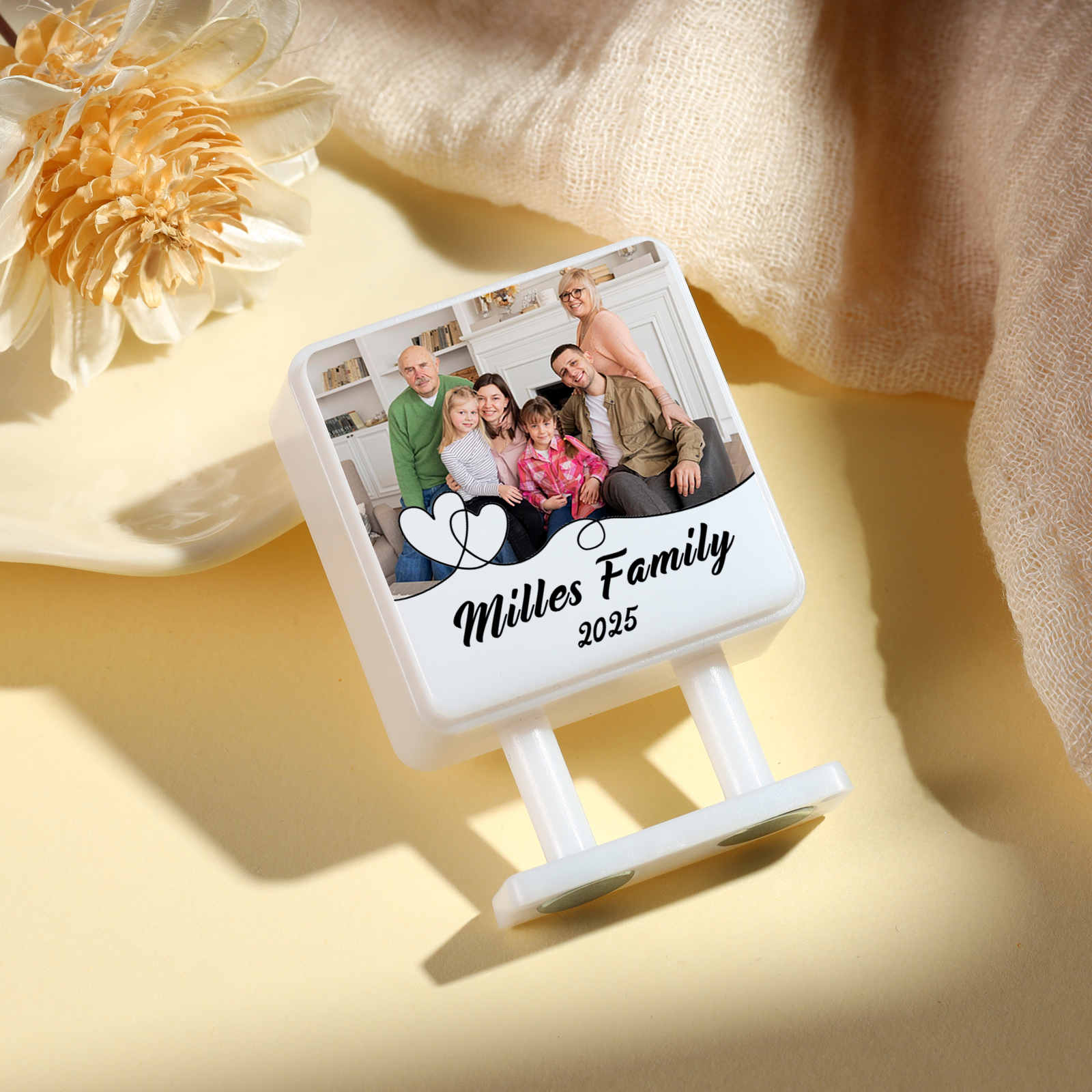Personalisiertes Foto & Text & Jahr Quadrat-Kühlschrankmagnet mit Leuchtfunktion Geschenk für Familie