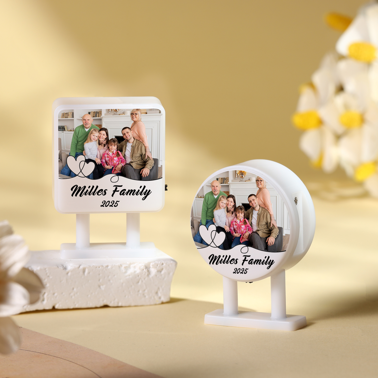 Personalisiertes Foto & Text & Jahr Runde-Kühlschrankmagnet mit Leuchtfunktion Geschenk für Familie