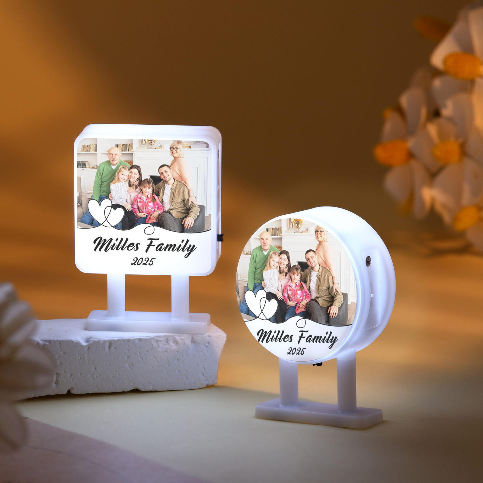 Personalisiertes Foto & Text & Jahr Runde-Kühlschrankmagnet mit Leuchtfunktion Geschenk für Familie