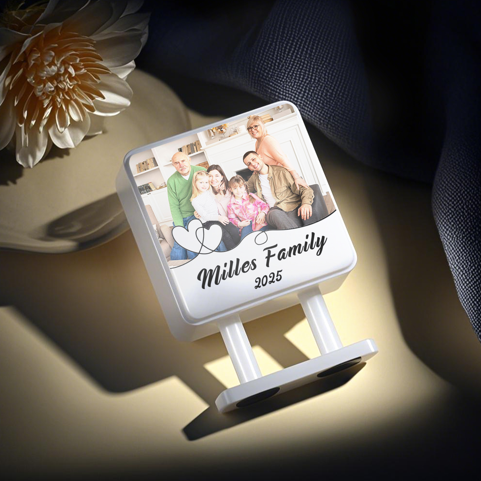 Personalisiertes Foto & Text & Jahr Quadrat-Kühlschrankmagnet mit Leuchtfunktion Geschenk für Familie