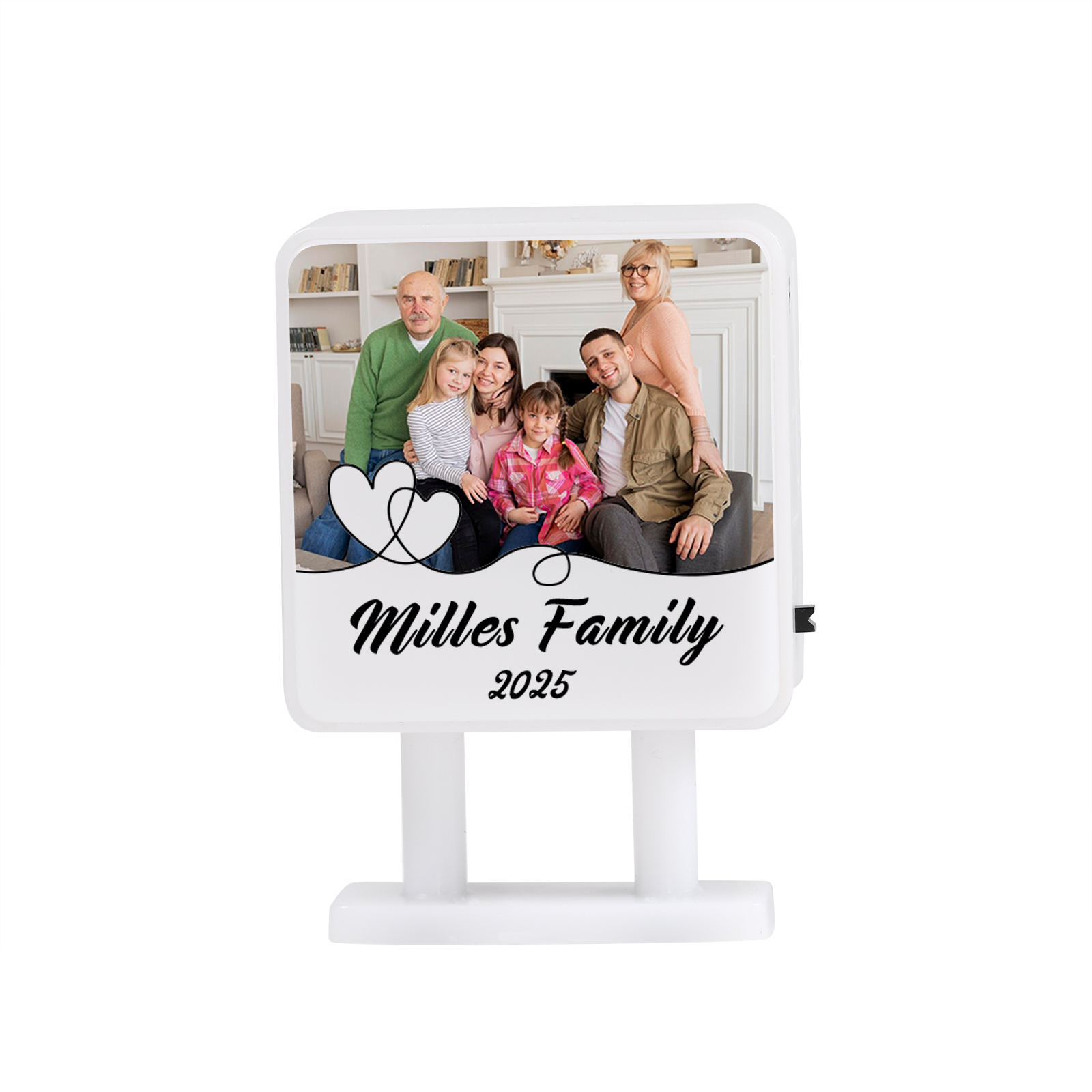 Personalisiertes Foto & Text & Jahr Quadrat-Kühlschrankmagnet mit Leuchtfunktion Geschenk für Familie