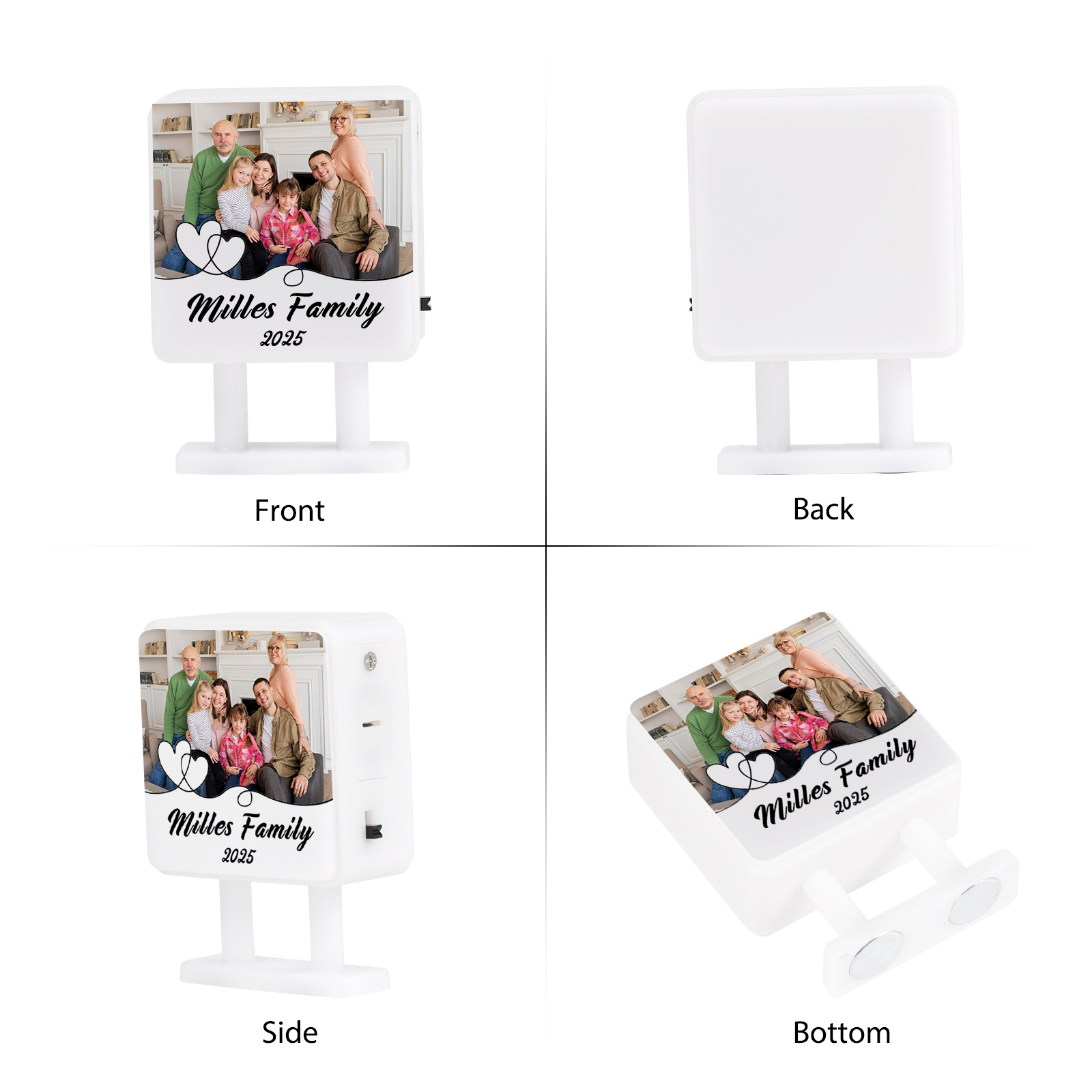 Personalisiertes Foto & Text & Jahr Quadrat-Kühlschrankmagnet mit Leuchtfunktion Geschenk für Familie