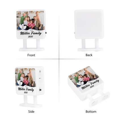 Personalisiertes Foto & Text & Jahr Quadrat-Kühlschrankmagnet mit Leuchtfunktion Geschenk für Familie