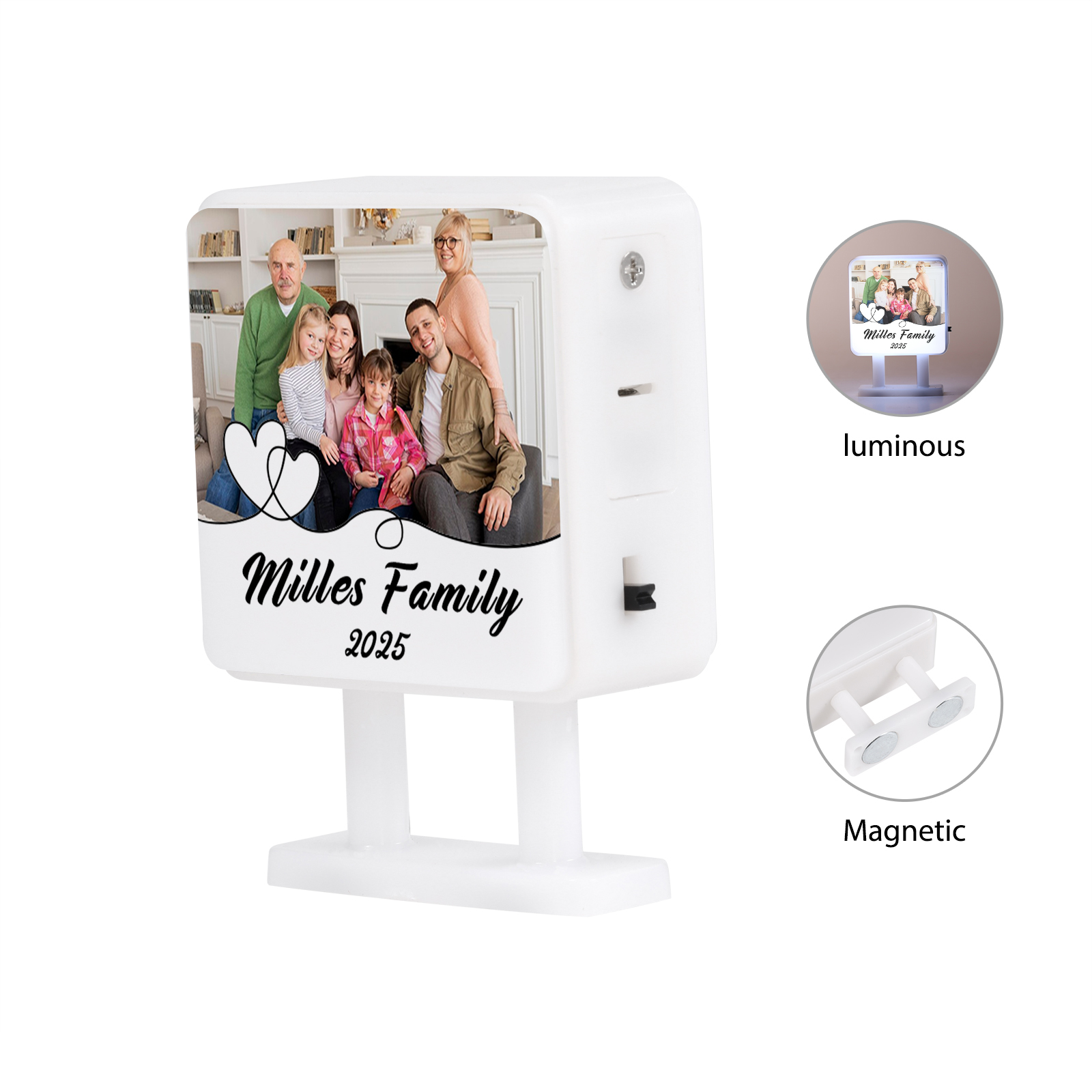 Personalisiertes Foto & Text & Jahr Quadrat-Kühlschrankmagnet mit Leuchtfunktion Geschenk für Familie