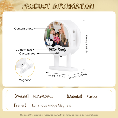Personalisiertes Foto & Text & Jahr Runde-Kühlschrankmagnet mit Leuchtfunktion Geschenk für Familie