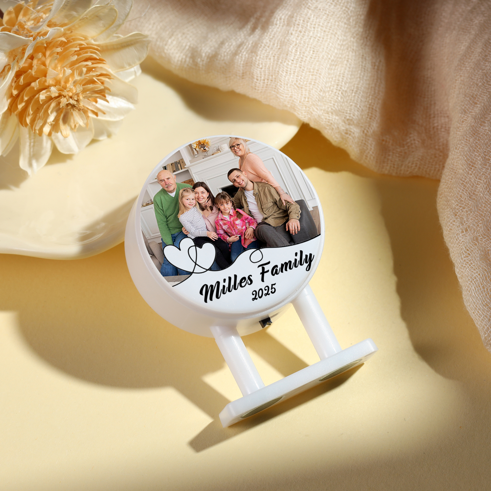 Personalisiertes Foto & Text & Jahr Runde-Kühlschrankmagnet mit Leuchtfunktion Geschenk für Familie