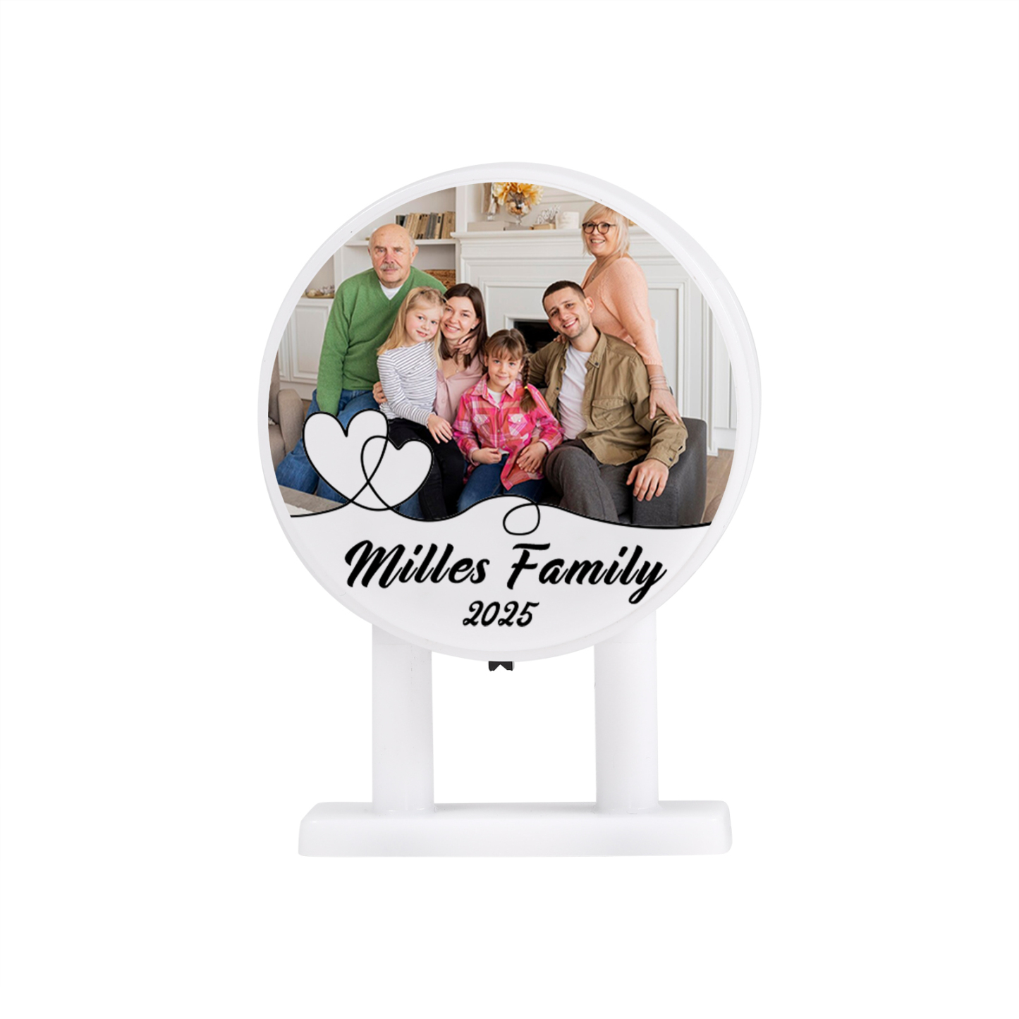 Personalisiertes Foto & Text & Jahr Runde-Kühlschrankmagnet mit Leuchtfunktion Geschenk für Familie