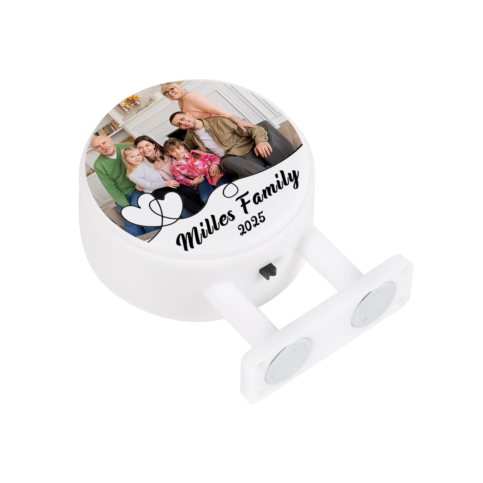 Personalisiertes Foto & Text & Jahr Runde-Kühlschrankmagnet mit Leuchtfunktion Geschenk für Familie