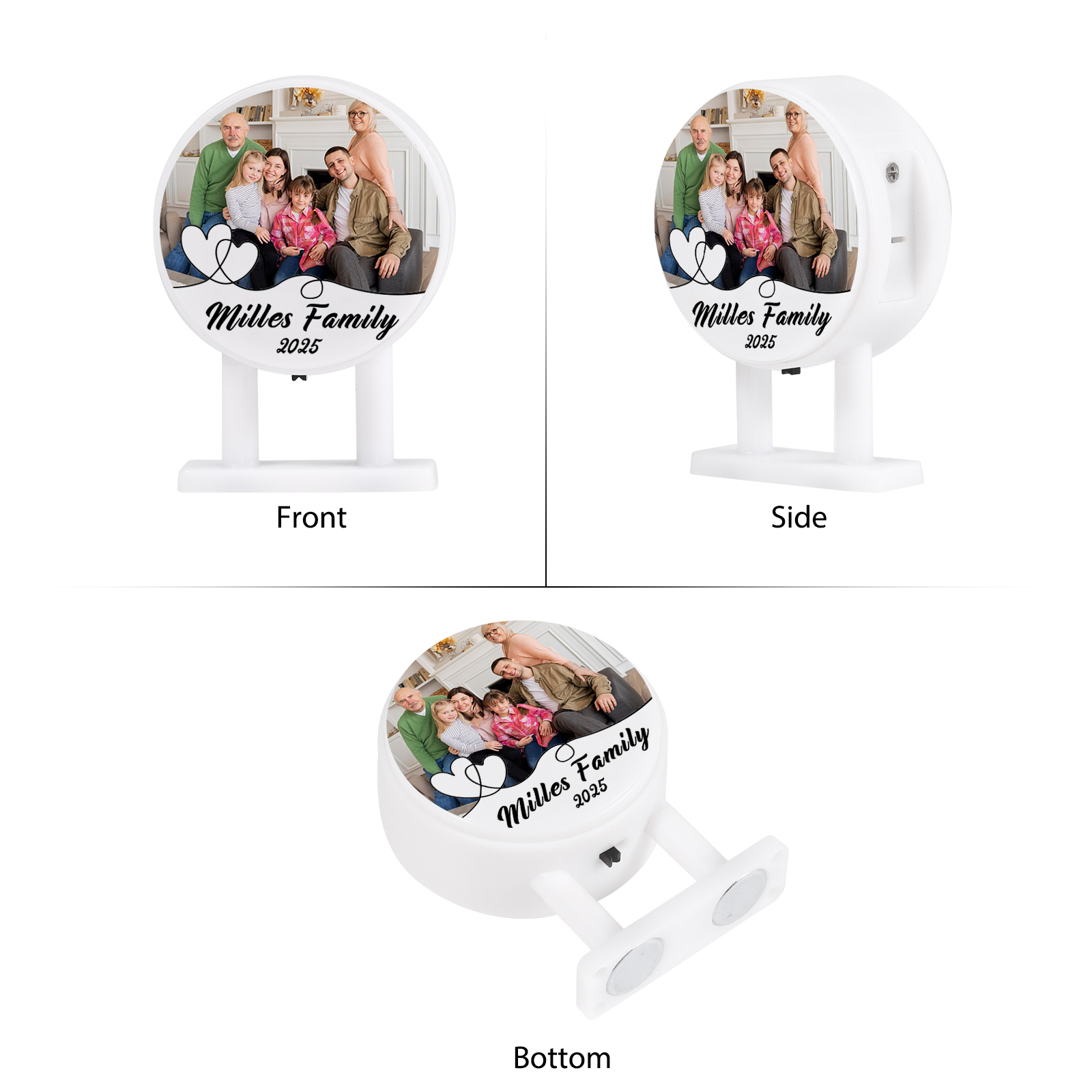 Personalisiertes Foto & Text & Jahr Runde-Kühlschrankmagnet mit Leuchtfunktion Geschenk für Familie