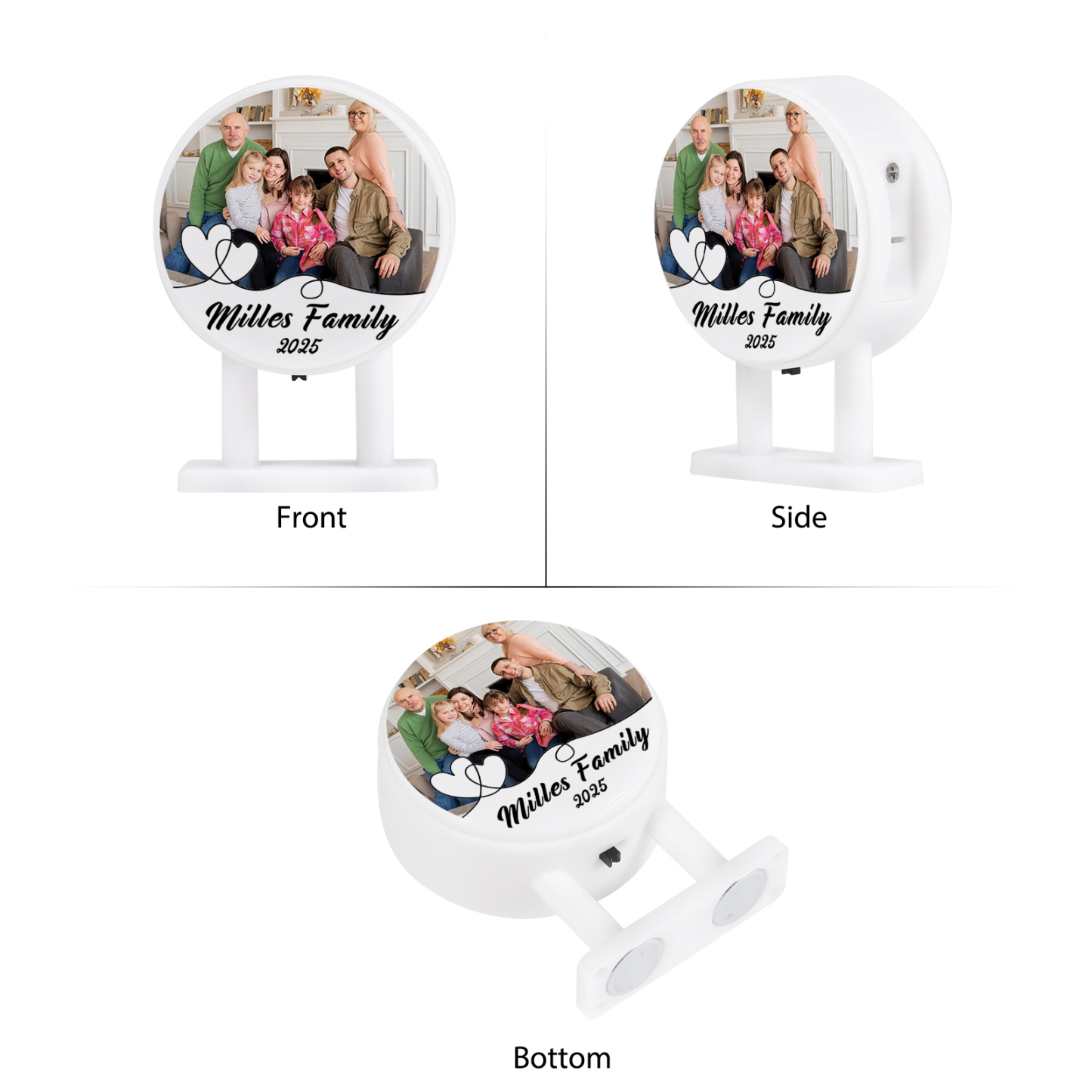 Personalisiertes Foto & Text & Jahr Runde-Kühlschrankmagnet mit Leuchtfunktion Geschenk für Familie