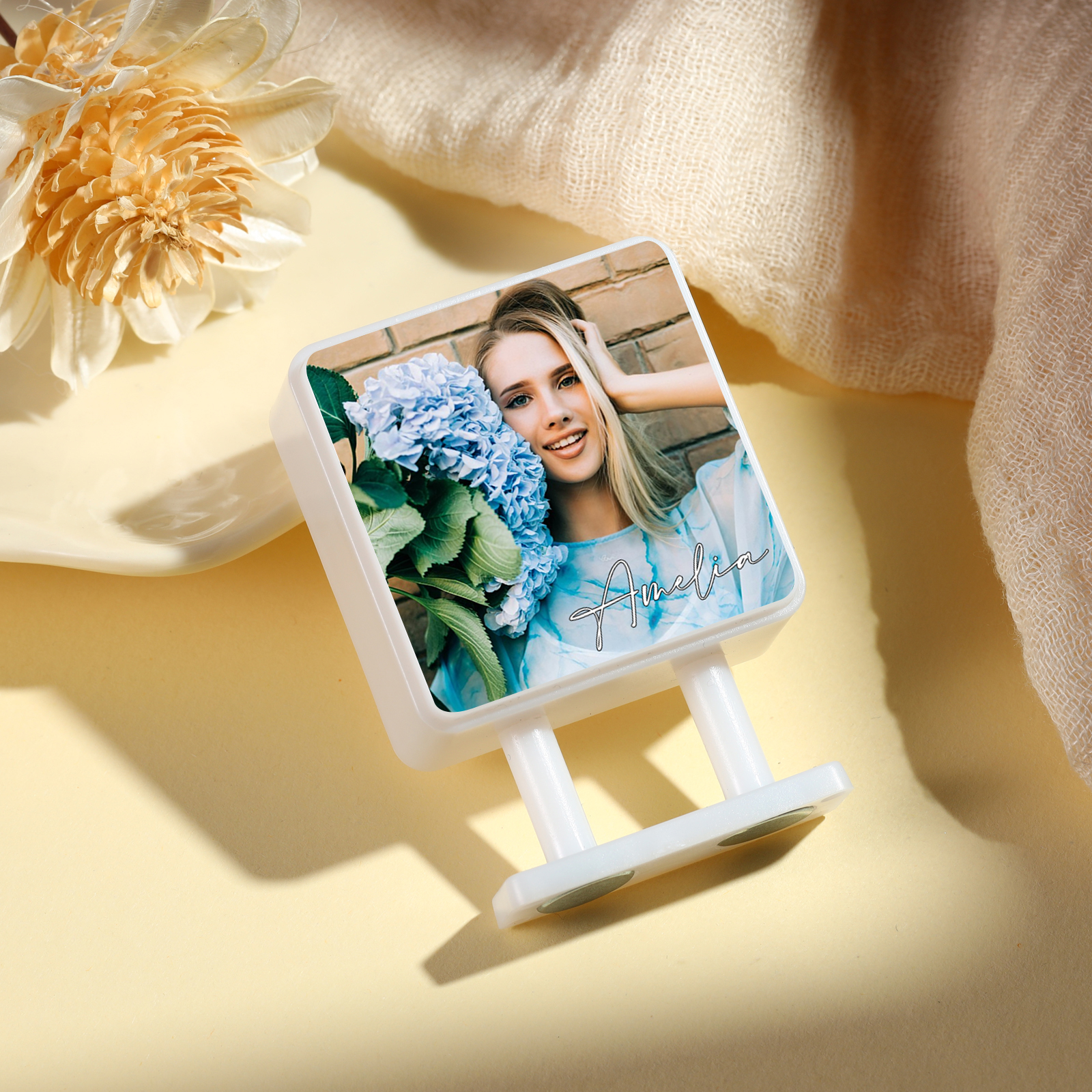 Personalisiertes Foto & Name Quadratische-Kühlschrankmagnet mit Leuchtfunktion Geschenk für Freund/Freundin