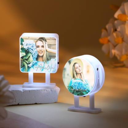 Personalisiertes Foto & Name Quadratische-Kühlschrankmagnet mit Leuchtfunktion Geschenk für Freund/Freundin