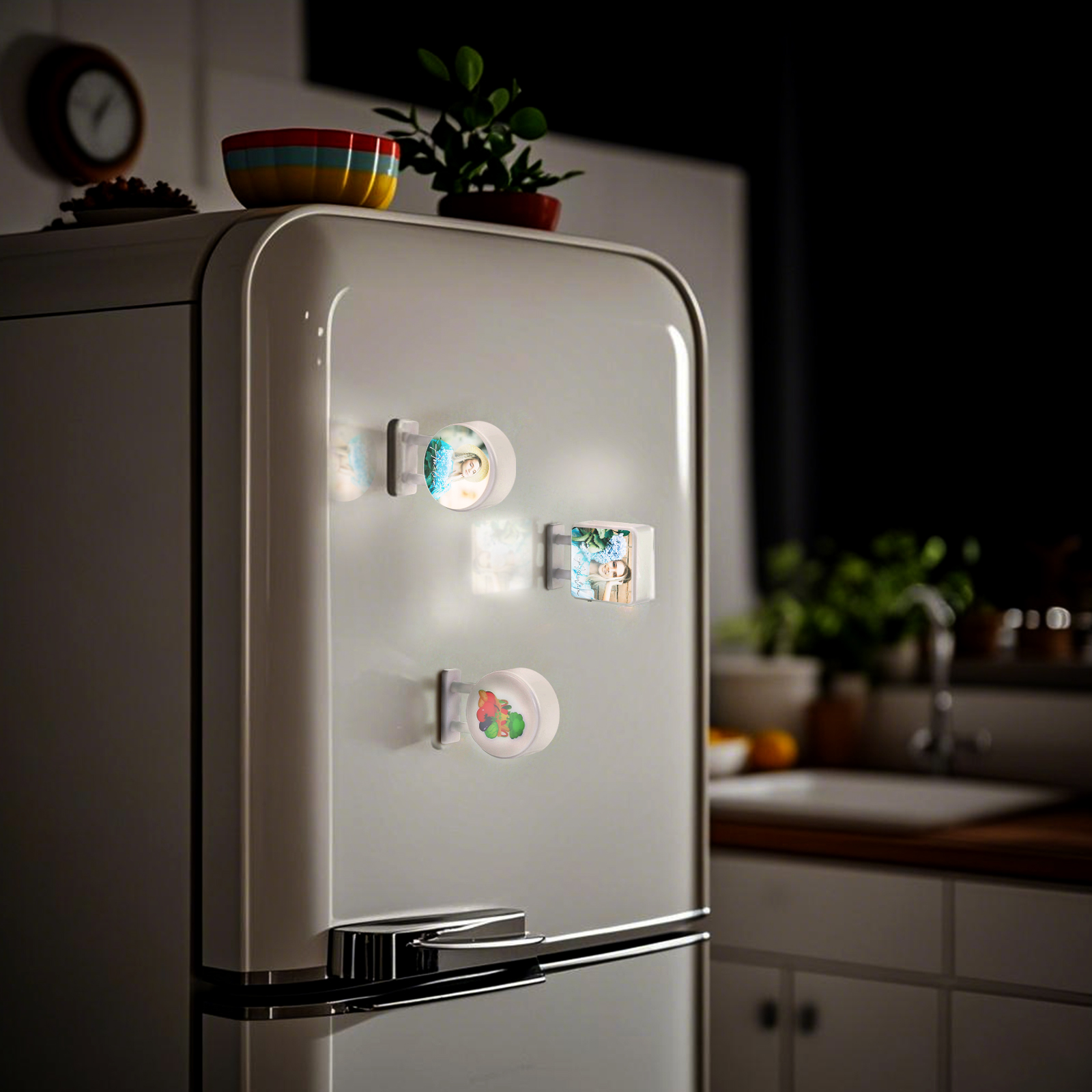 Personalisiertes Foto & Name Quadratische-Kühlschrankmagnet mit Leuchtfunktion Geschenk für Freund/Freundin