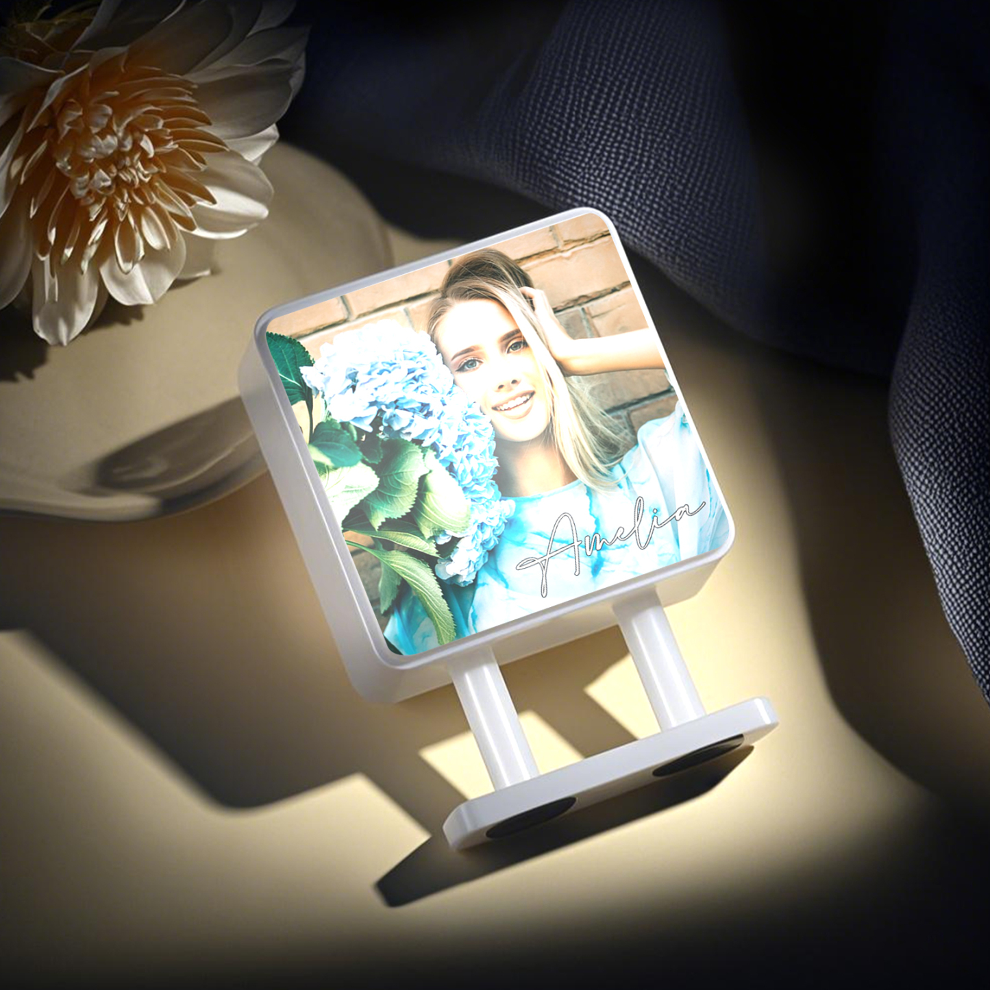 Personalisiertes Foto & Name Quadratische-Kühlschrankmagnet mit Leuchtfunktion Geschenk für Freund/Freundin