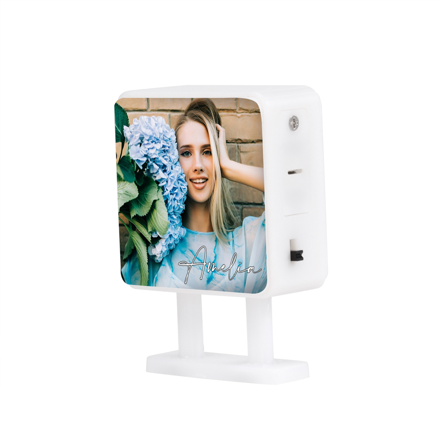 Personalisiertes Foto & Name Quadratische-Kühlschrankmagnet mit Leuchtfunktion Geschenk für Freund/Freundin