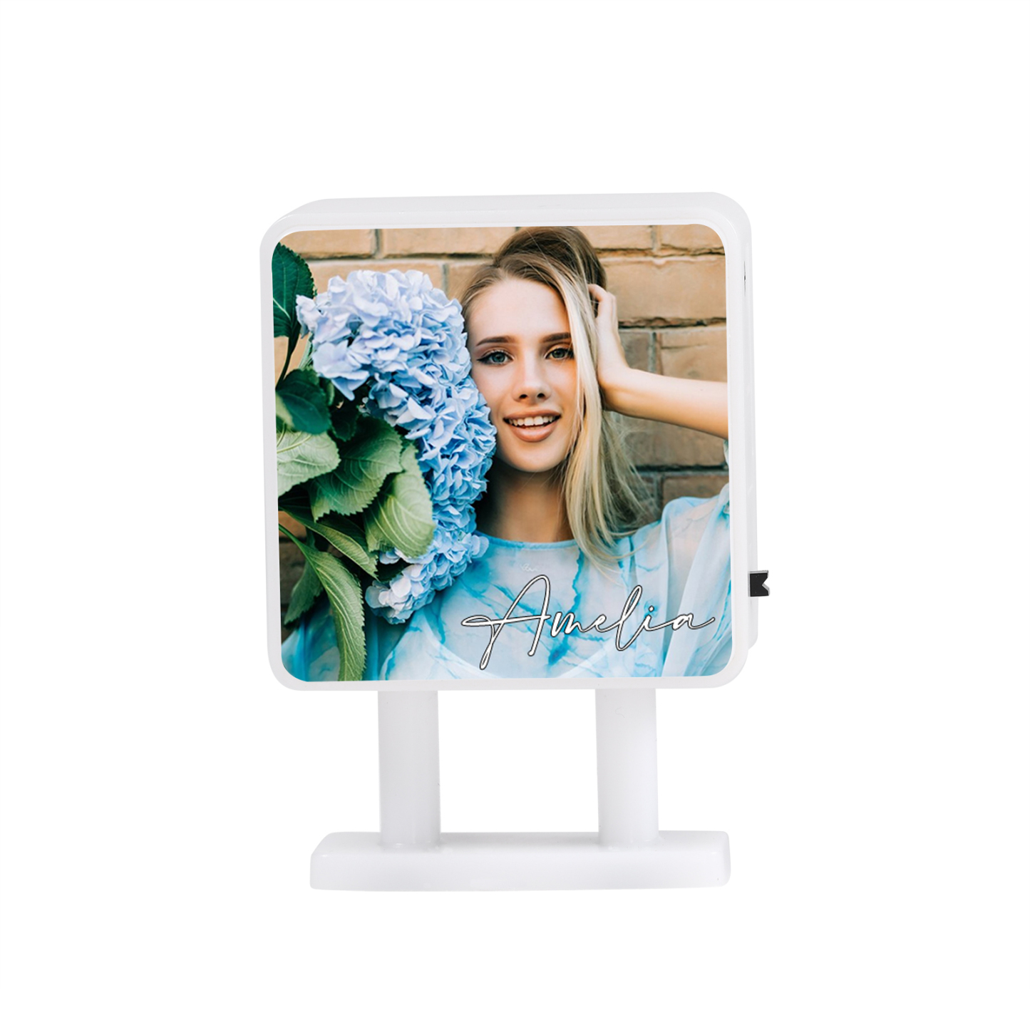 Personalisiertes Foto & Name Quadratische-Kühlschrankmagnet mit Leuchtfunktion Geschenk für Freund/Freundin