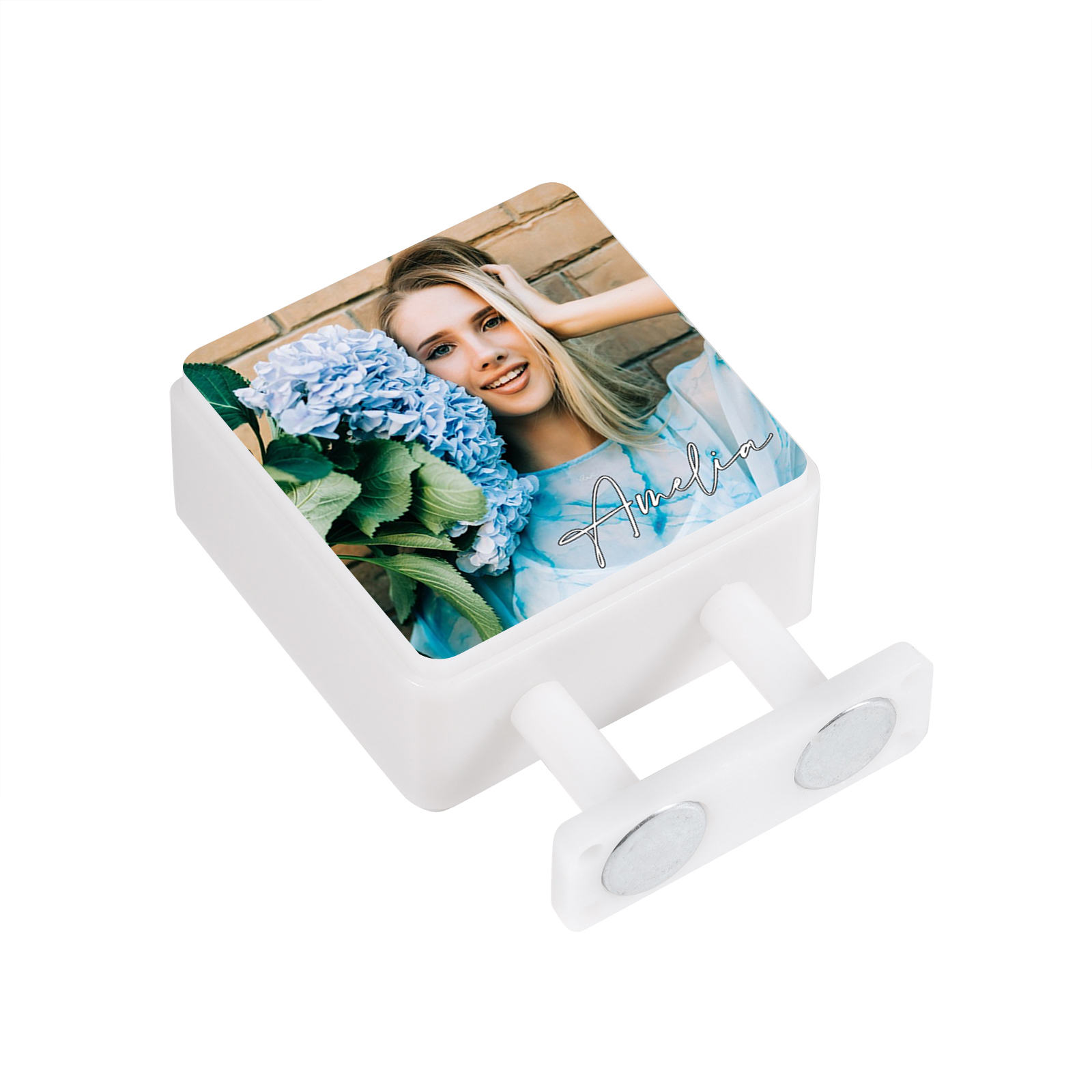 Personalisiertes Foto & Name Quadratische-Kühlschrankmagnet mit Leuchtfunktion Geschenk für Freund/Freundin