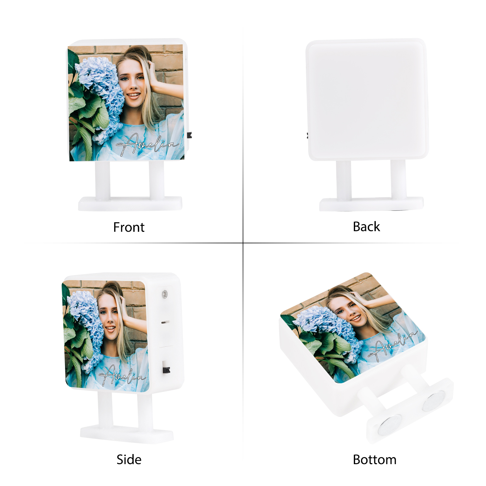 Personalisiertes Foto & Name Quadratische-Kühlschrankmagnet mit Leuchtfunktion Geschenk für Freund/Freundin