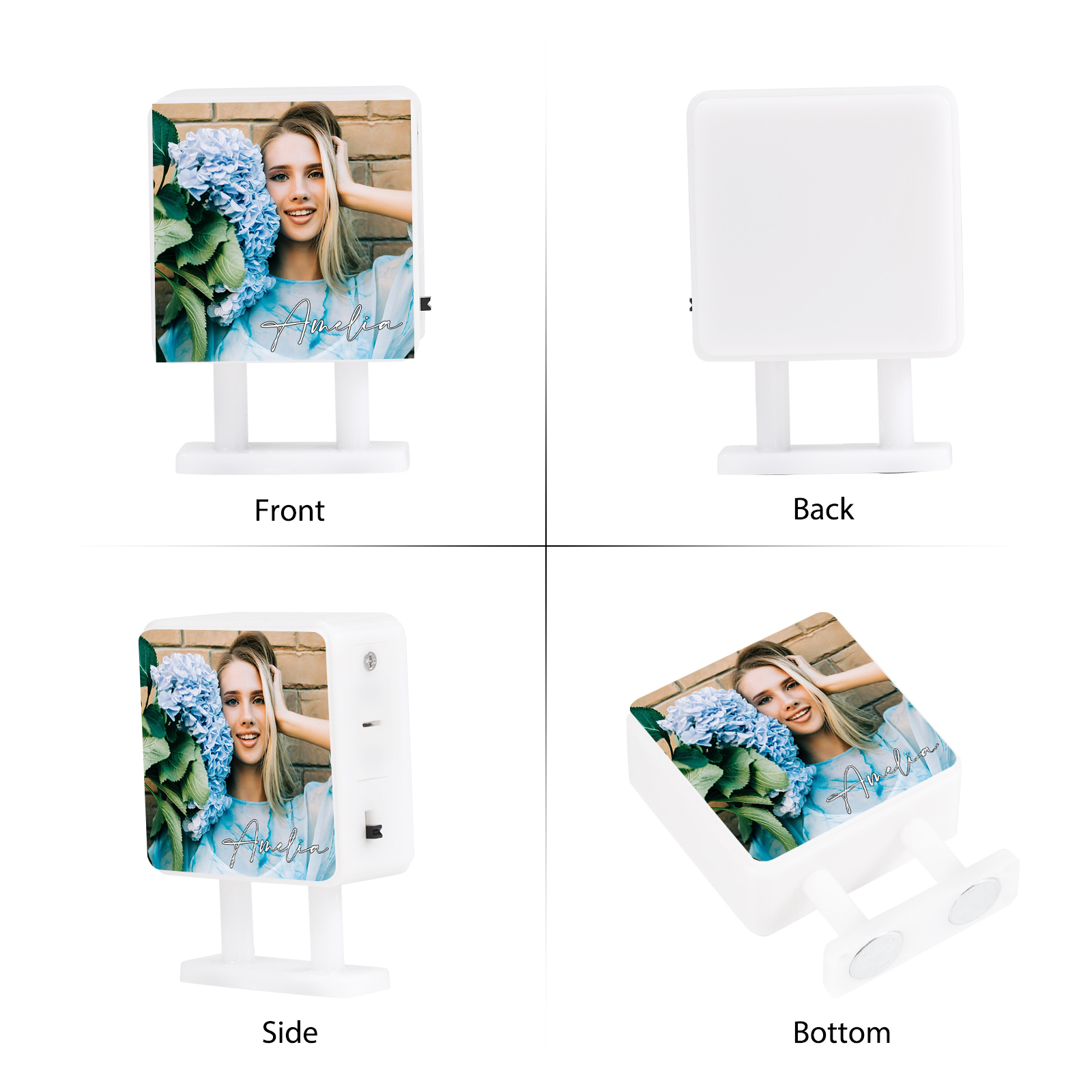 Personalisiertes Foto & Name Quadratische-Kühlschrankmagnet mit Leuchtfunktion Geschenk für Freund/Freundin